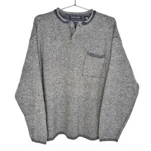 Vintage Structure Mens Medium Gray Lambswool Rabbit Hair Blend Henley Sweater